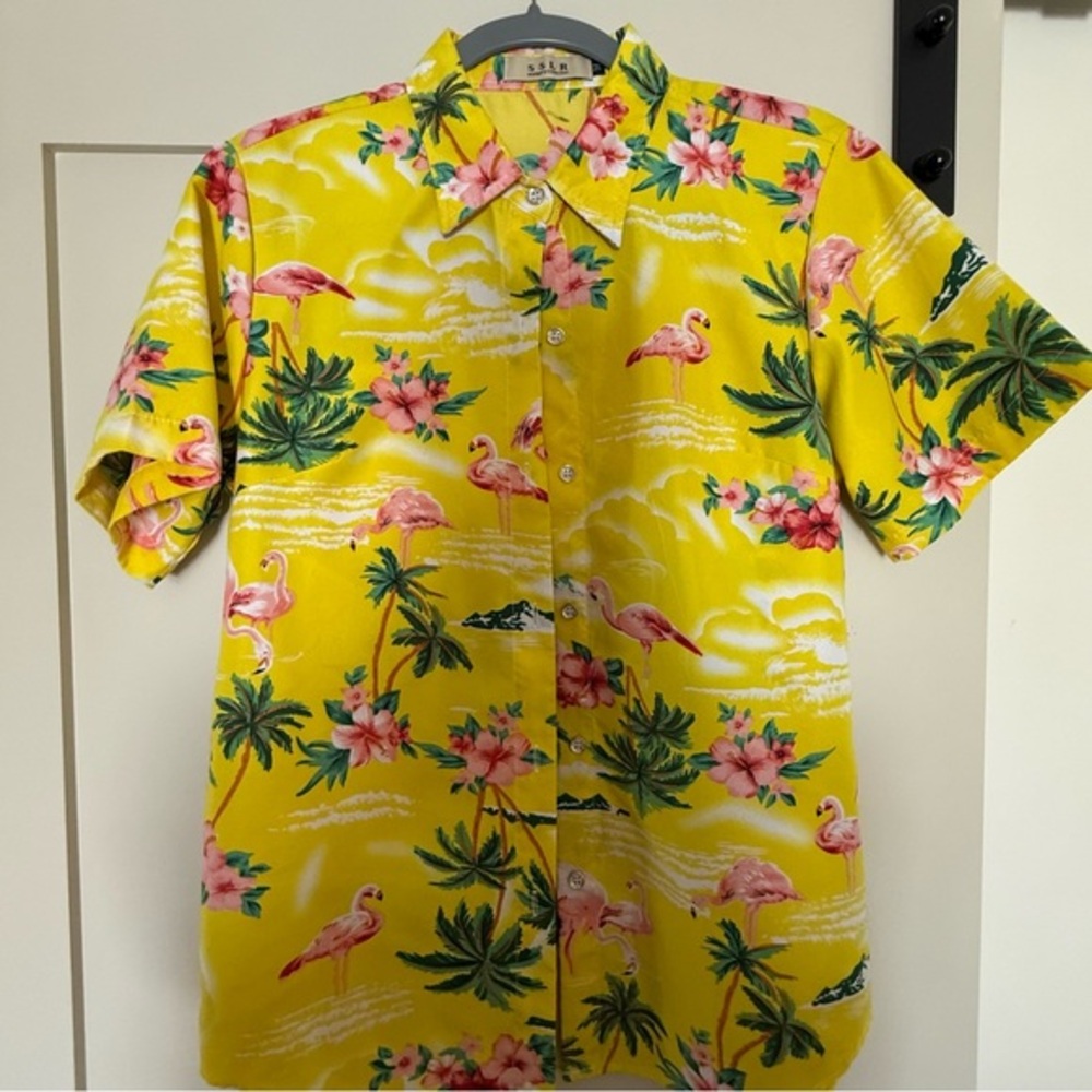 Yellow Tropical Flamingo Print Women’s Shirt